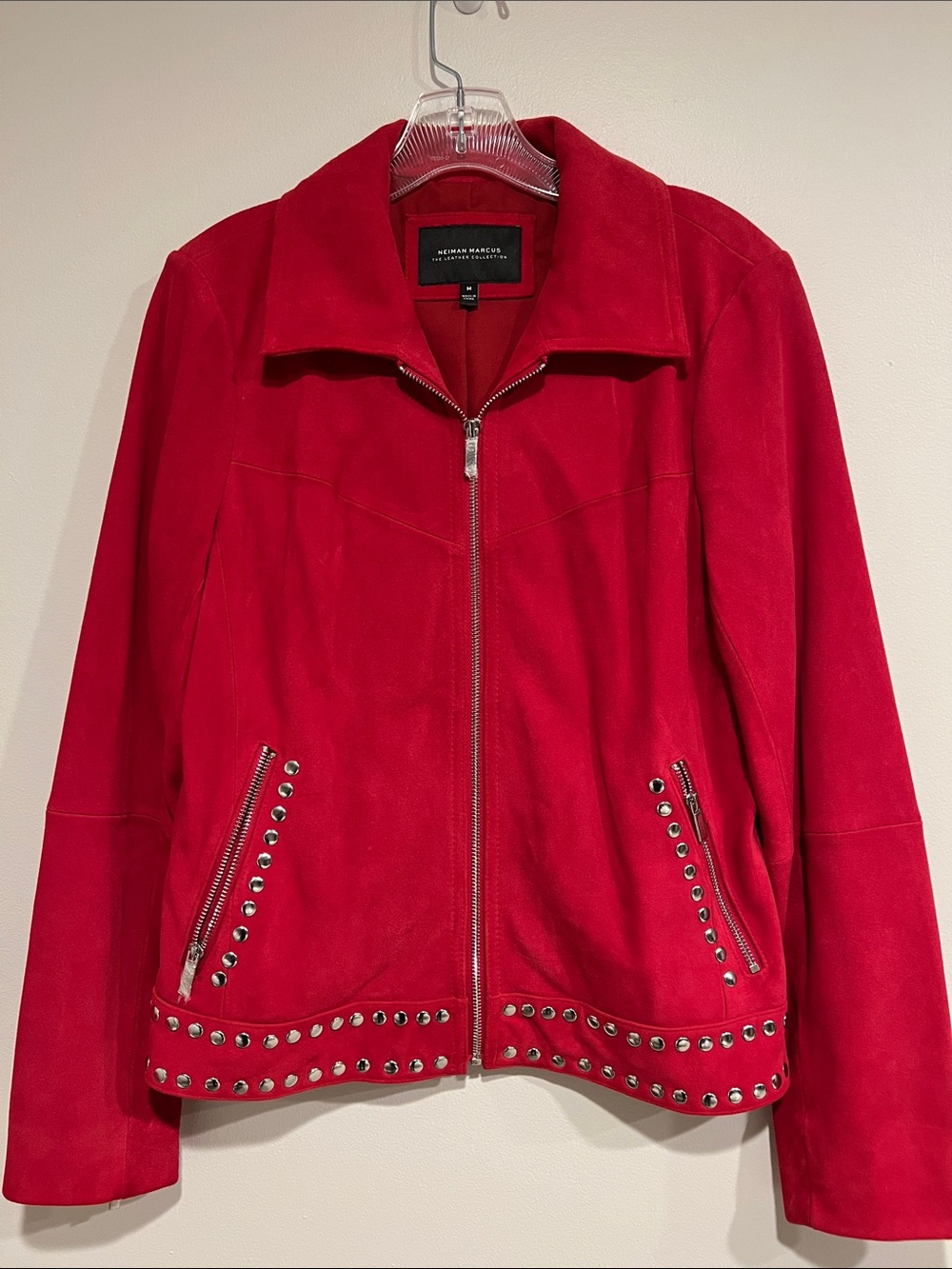 MICHAEL Michael Kors Red Suede Studded Zip-Up Jacket